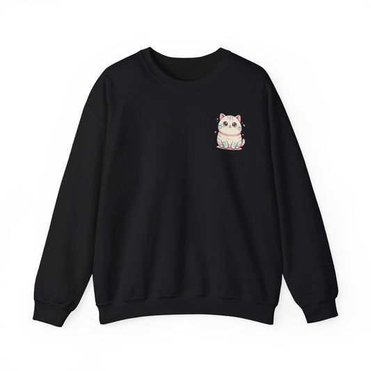 Cute Pastel Kitty Crewneck Sweatshirt — Small Chest Cat Pocket Design